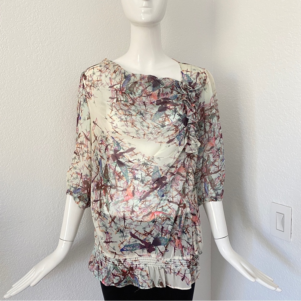 Robert Graham dragonfly Silk ruffle blouse